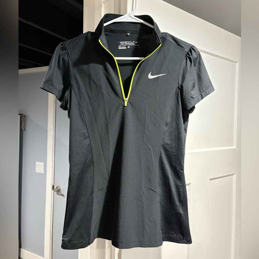 Nike Golf Tour Performance Dri-Fit T-shirt Black with Neon Accents Quarter Zip